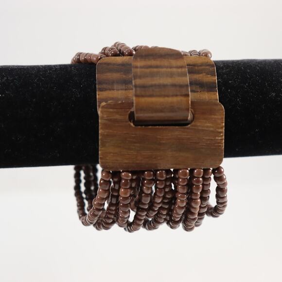 Vintage Wood Beaded Multi-Strand Bracelet – Mid Century Modern - Picture 1 of 4